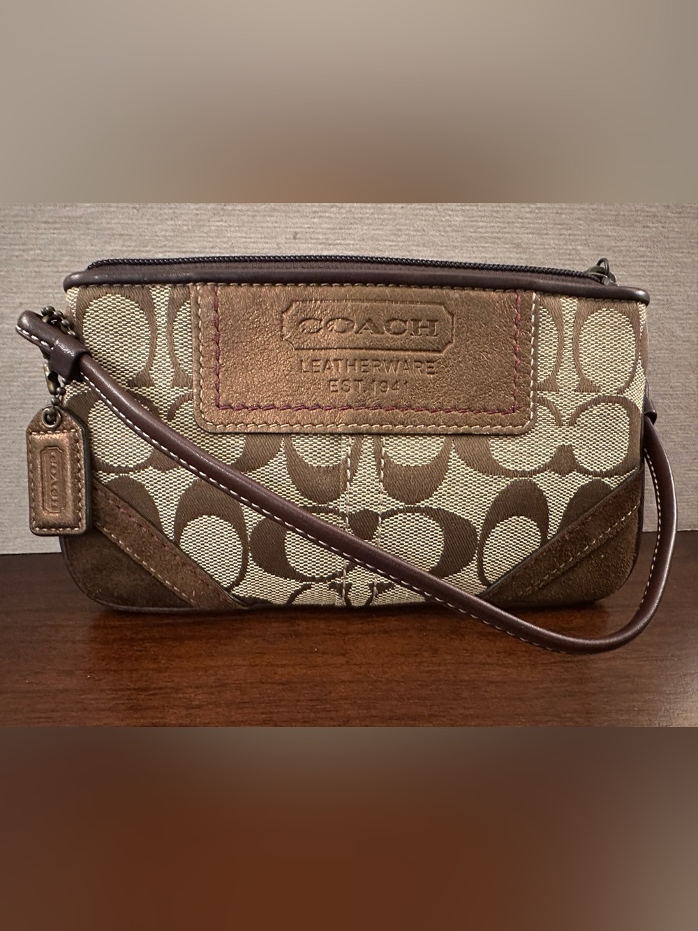 Coach Signature Copper Plaque Wristlet — Brass Hardware — Unused / Like New